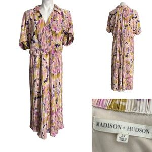 Madison + Hudson Maxi Dress plus sz 2x pink multicolor floral short sleeve